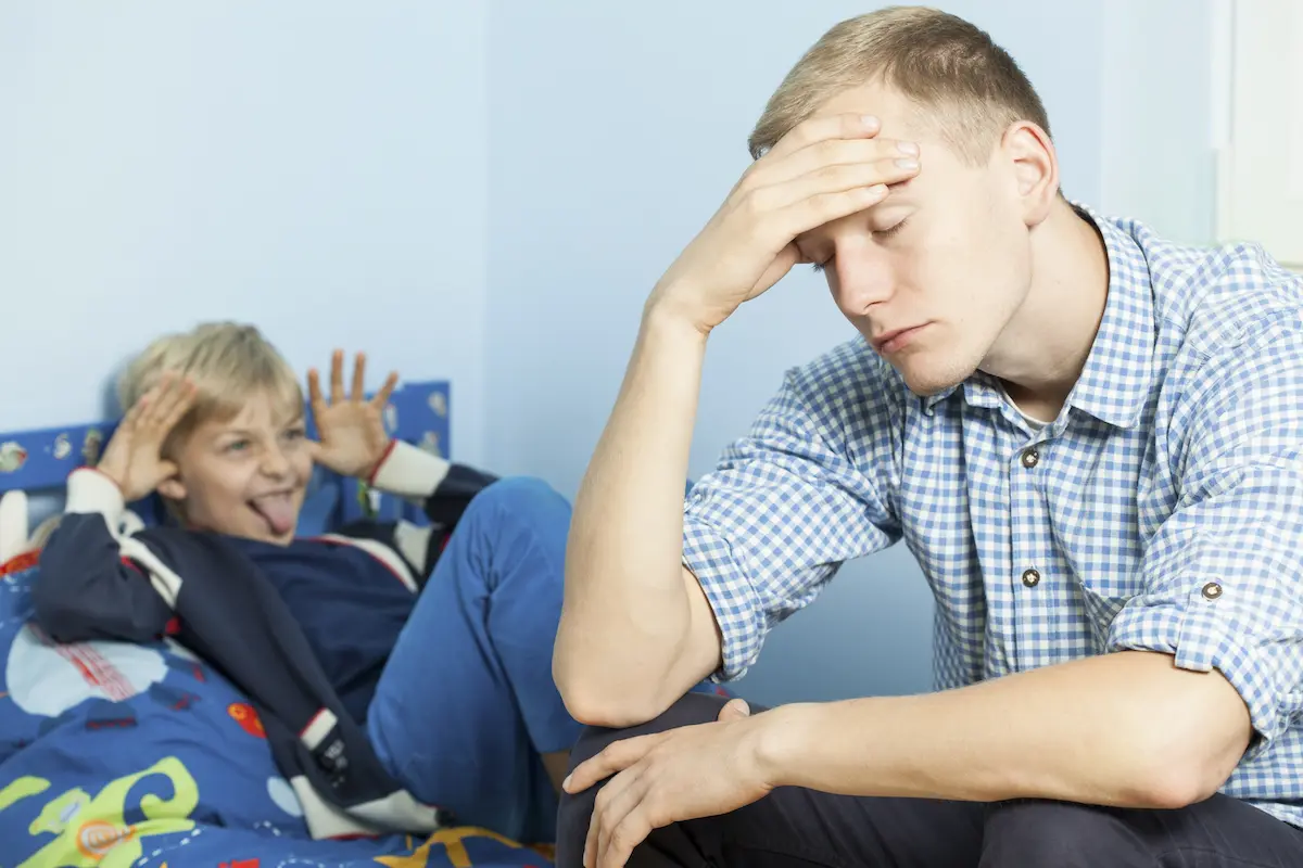 Man exhausted after trying gentle parenting with bratty child