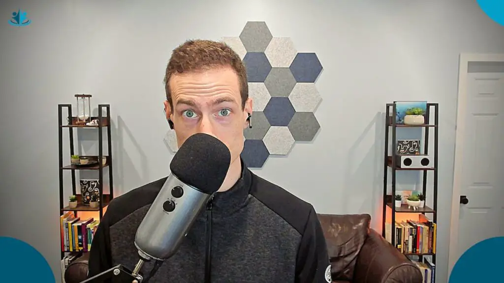 Stuart Cameron MSW, RSW demonstrating his Blue Yeti microphone for remote therapy
