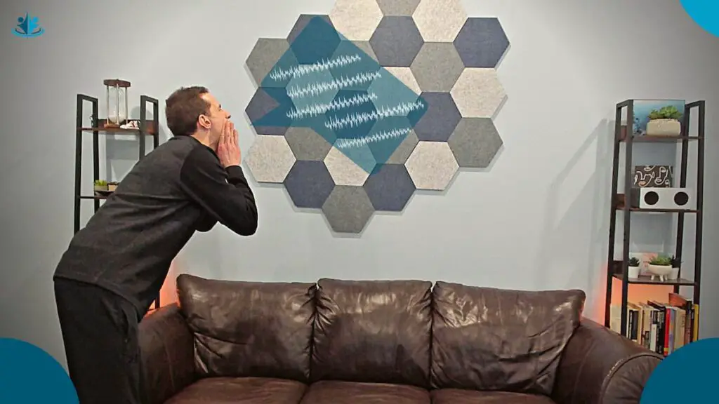 Stuart Cameron MSW, RSW demonstrating his acoustic panels in his remote therapy office