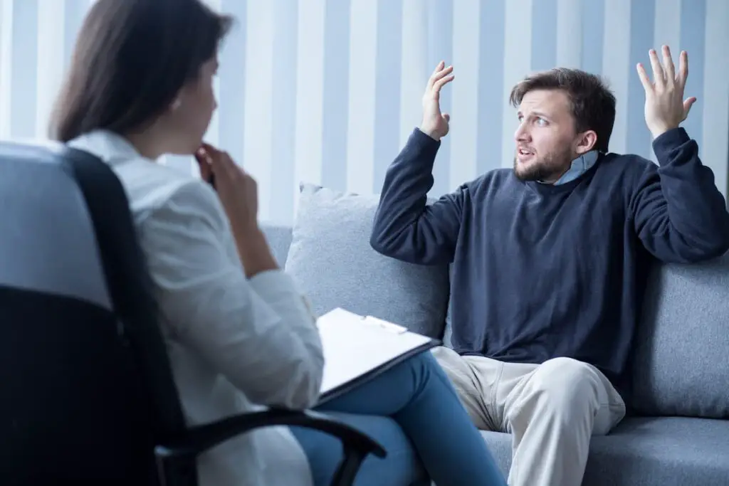 Male with borerline personality disorder in therapy session